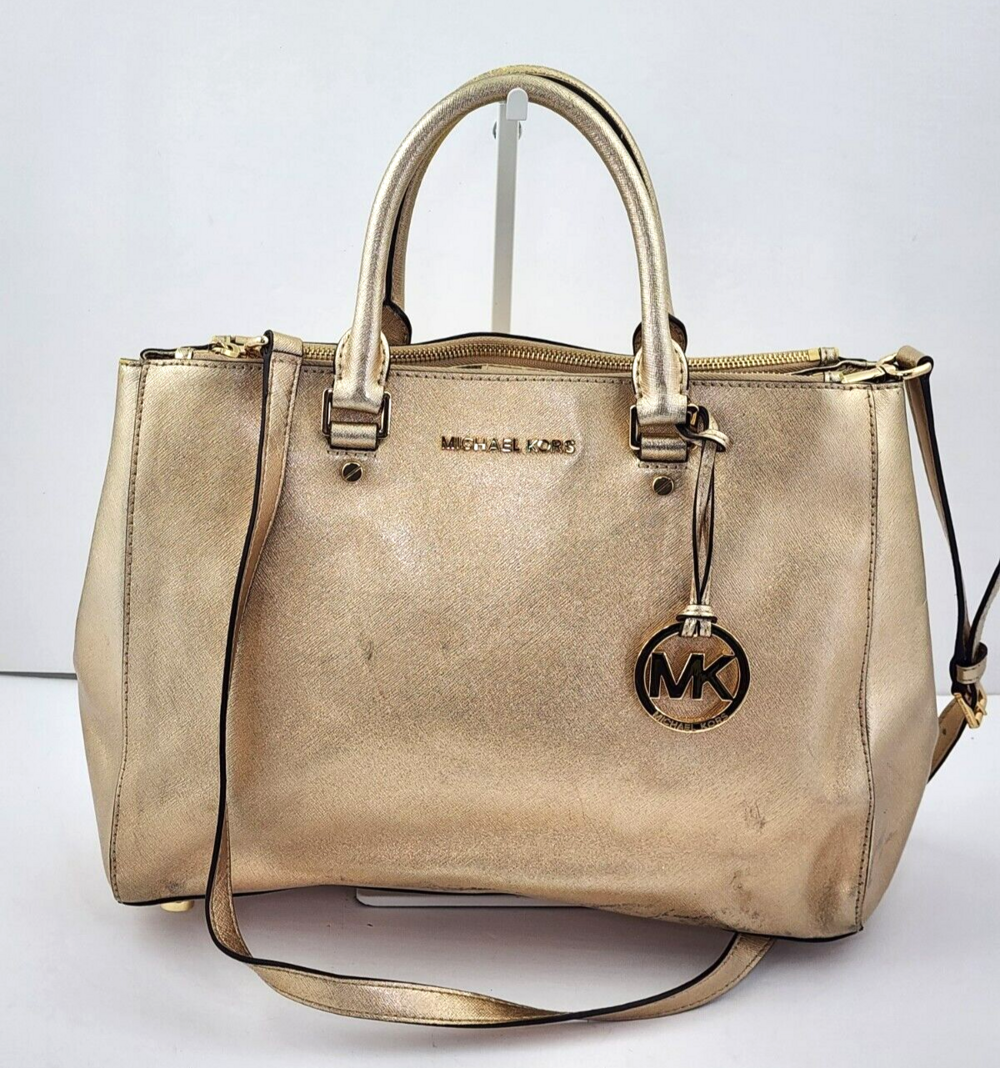Michael Kors Savannah Used/Wear/Scratch Gold Saffiano Leather Large Satchel Bag